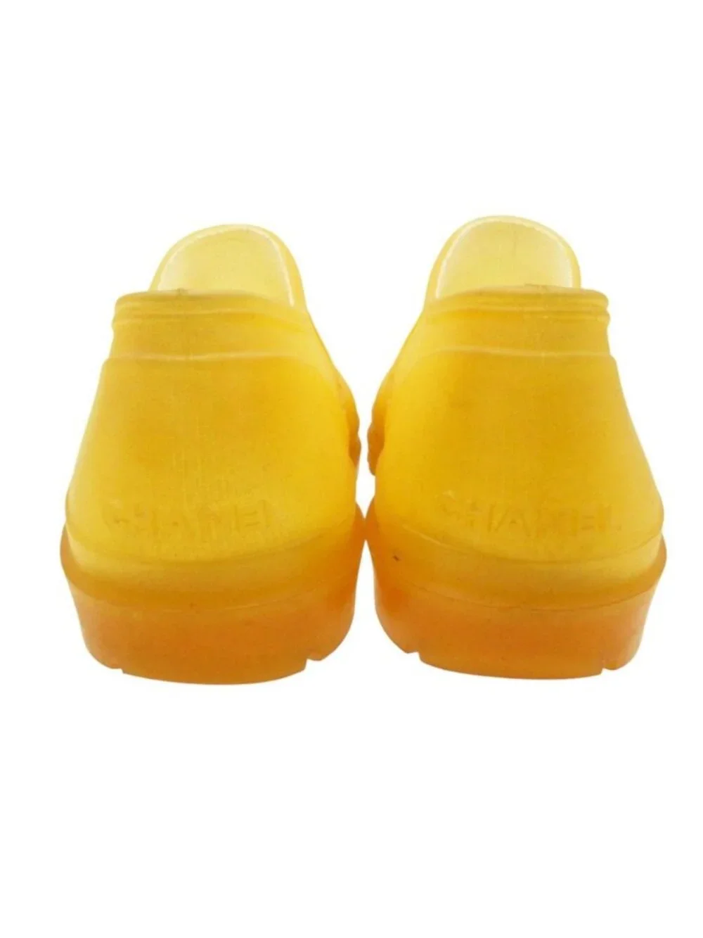 Chanel Sandals Back Logo Rubber Clog Shoes Short Rain Boots Lug Sole Yellow